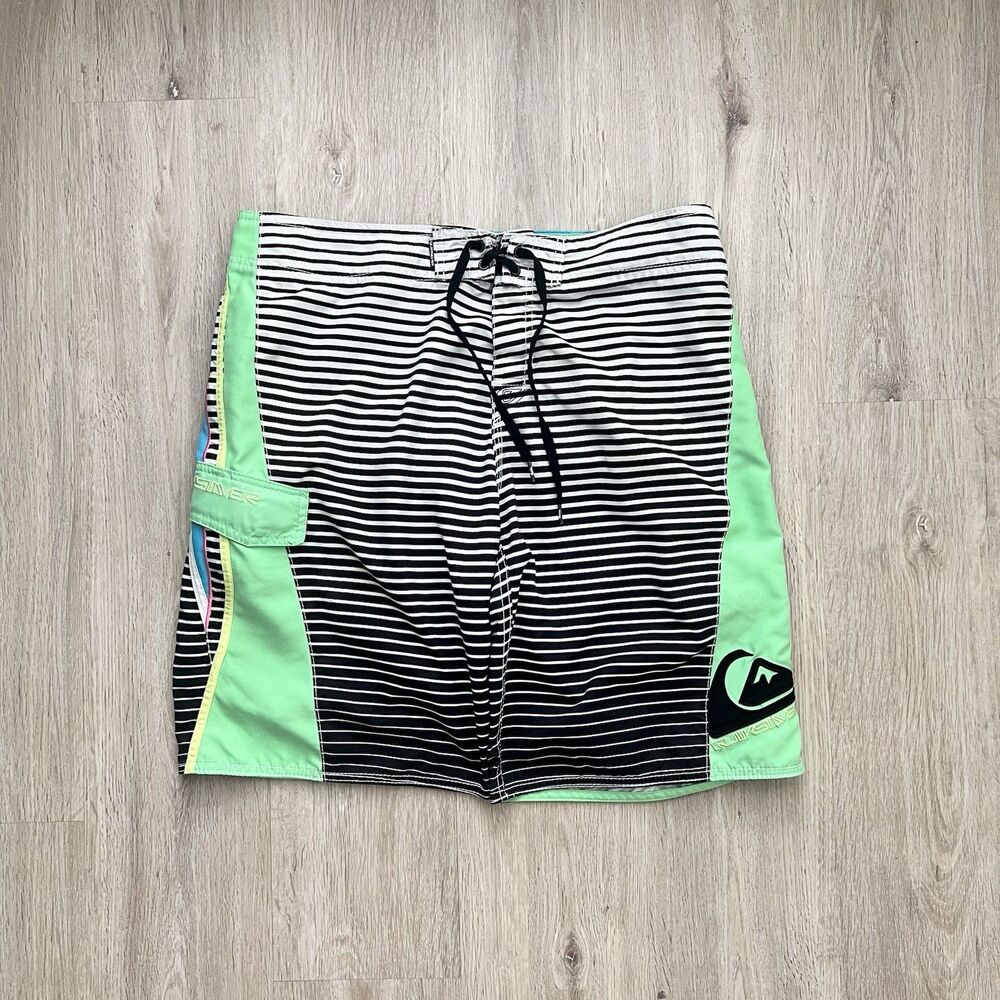 Quiksilver Board Shorts Mens 36 Striped Beach Swim Trunks Cargo Pocket Y2K